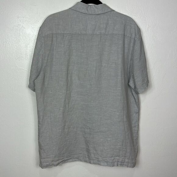Saks Fifth Avenue Linen Gray Short Sleeve Button Down Shirt Size L - Picture 4 of 8
